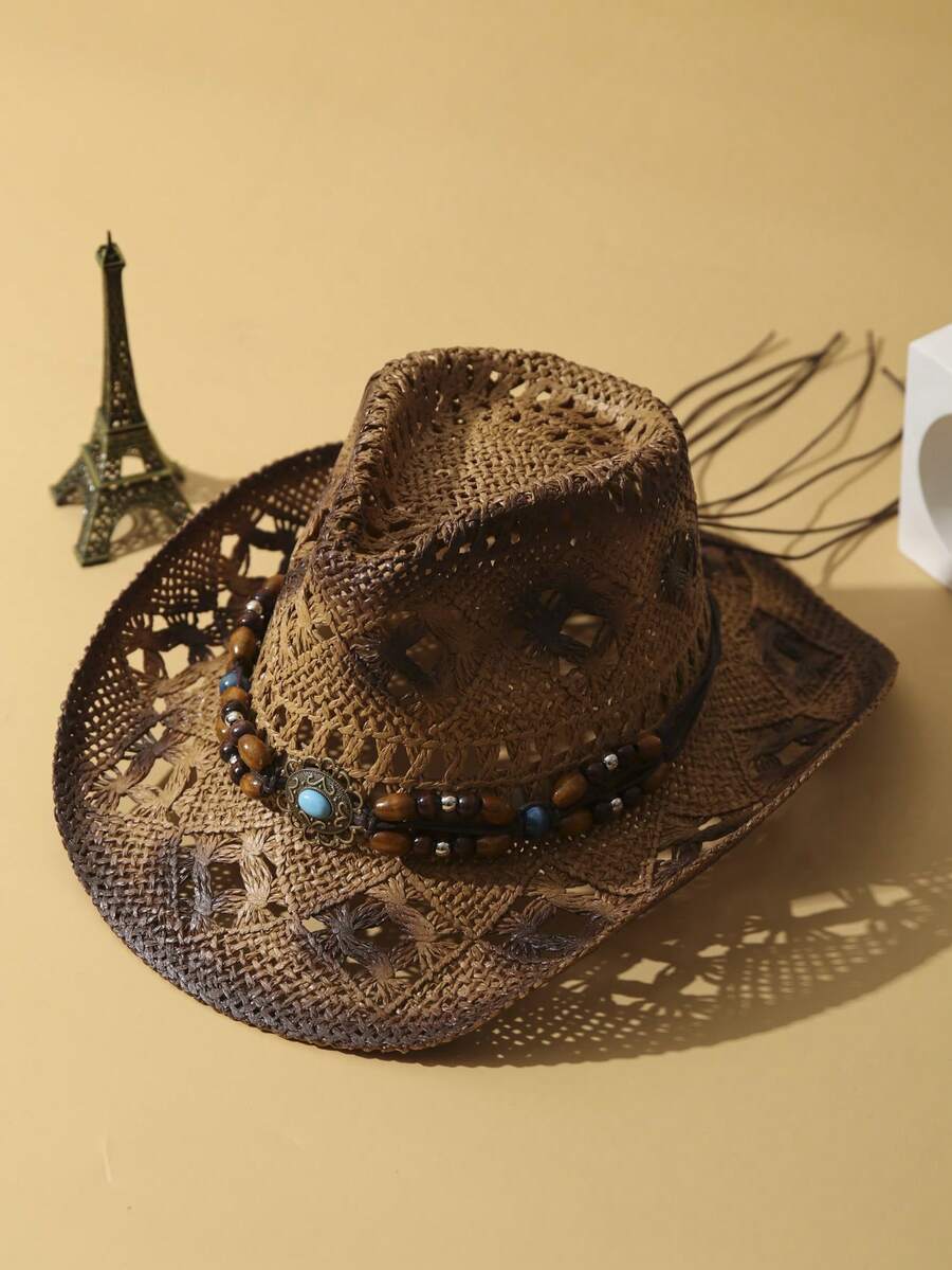 Cowboy Hat Straw - Unisex Handwoven Straw Cowboy Hat With