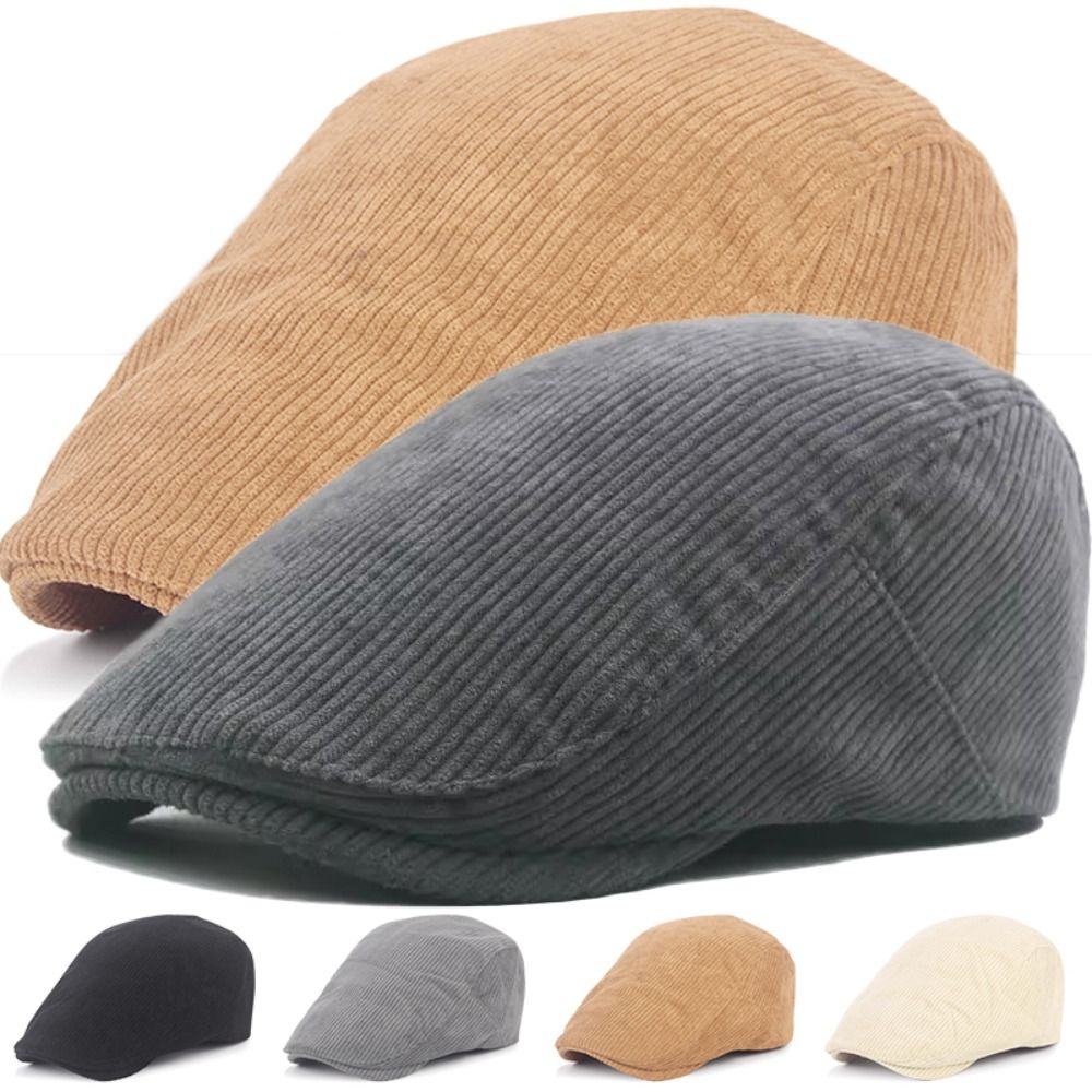 Retro Solid Color Corduroy Ber - Newsboy Cap Ivy 评论和价格