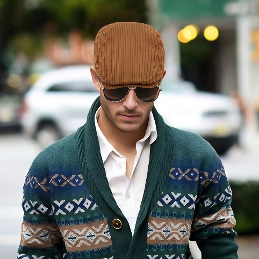 Retro Solid Color Corduroy Ber - Newsboy Cap Ivy 评论和价格