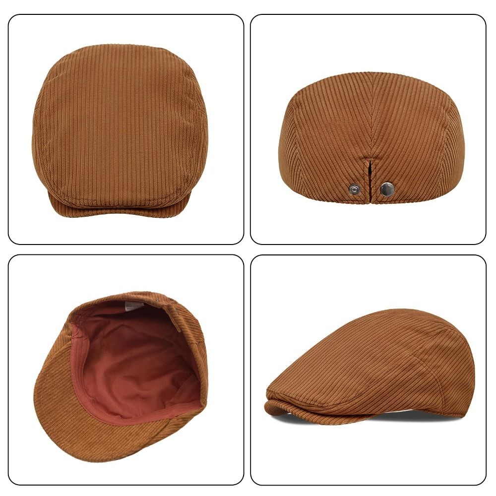 Retro Solid Color Corduroy Ber - Newsboy Cap Ivy 评论和价格