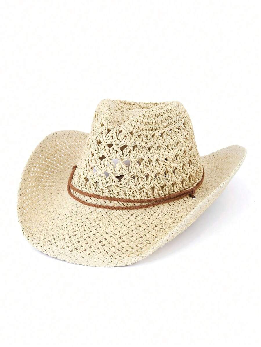 Bohemian Hollow Out Straw Cowb - Cowboy Hat Straw 评论和价格