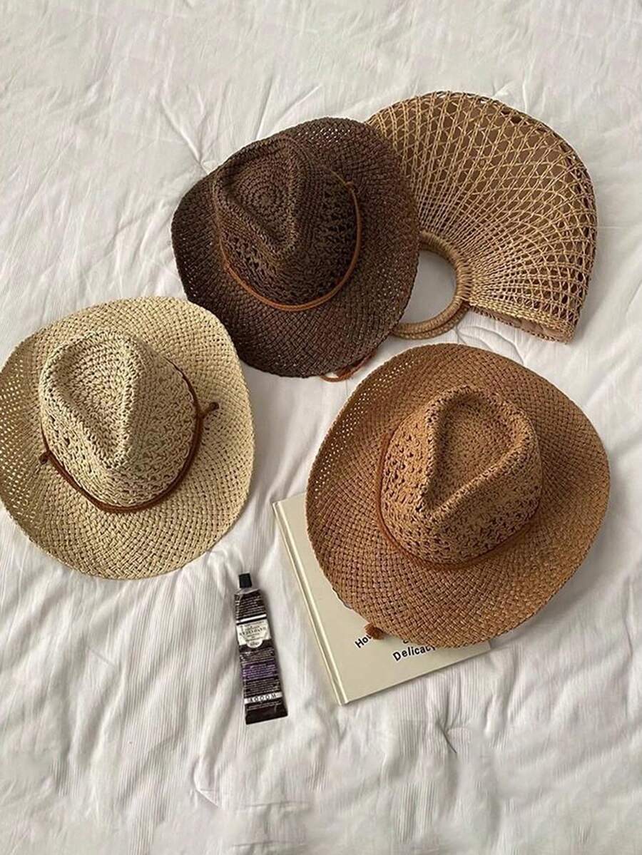 Bohemian Hollow Out Straw Cowb - Cowboy Hat Straw 评论和价格
