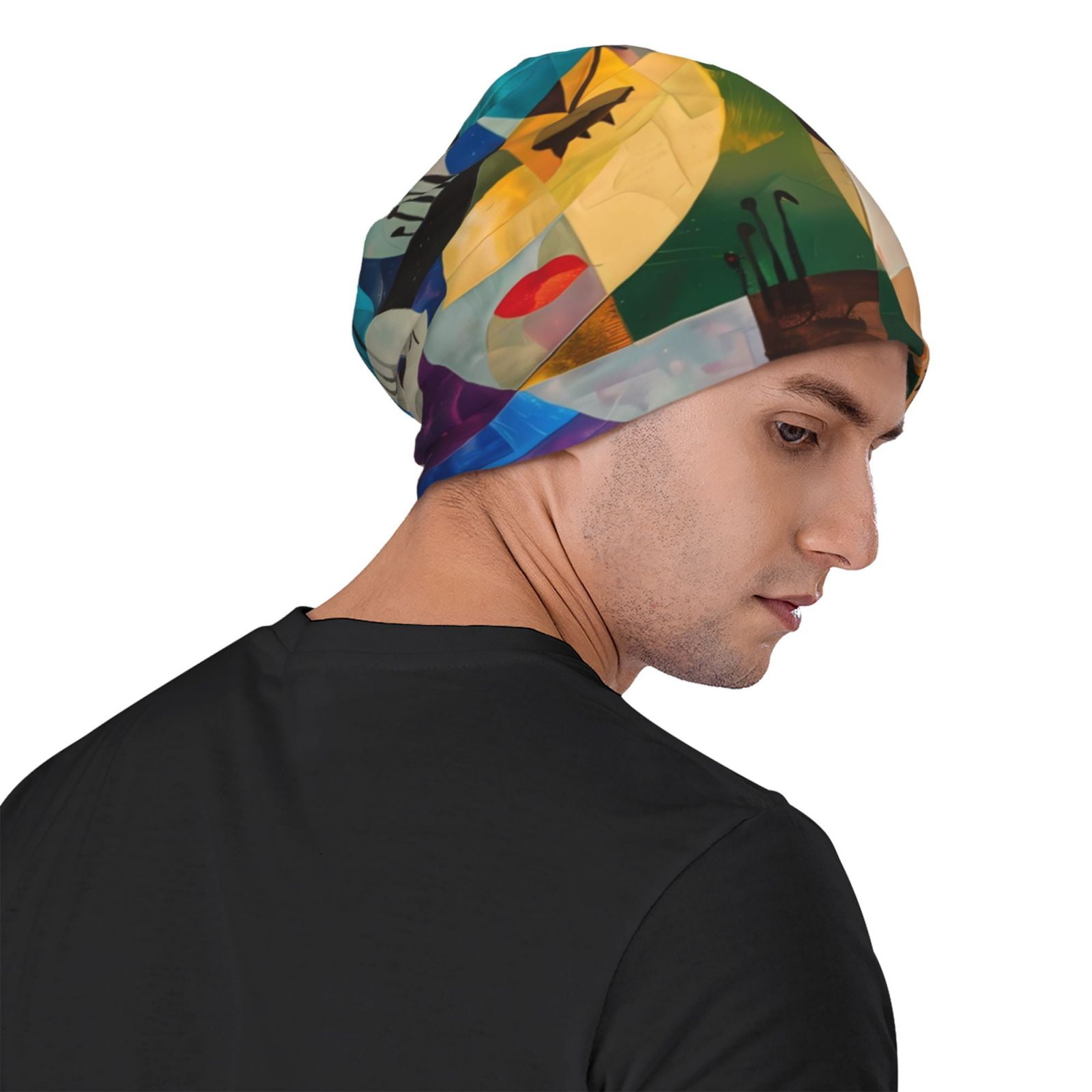 Abstract Musical Faces Printed - Beanie Cuffed Knit 评论和价格