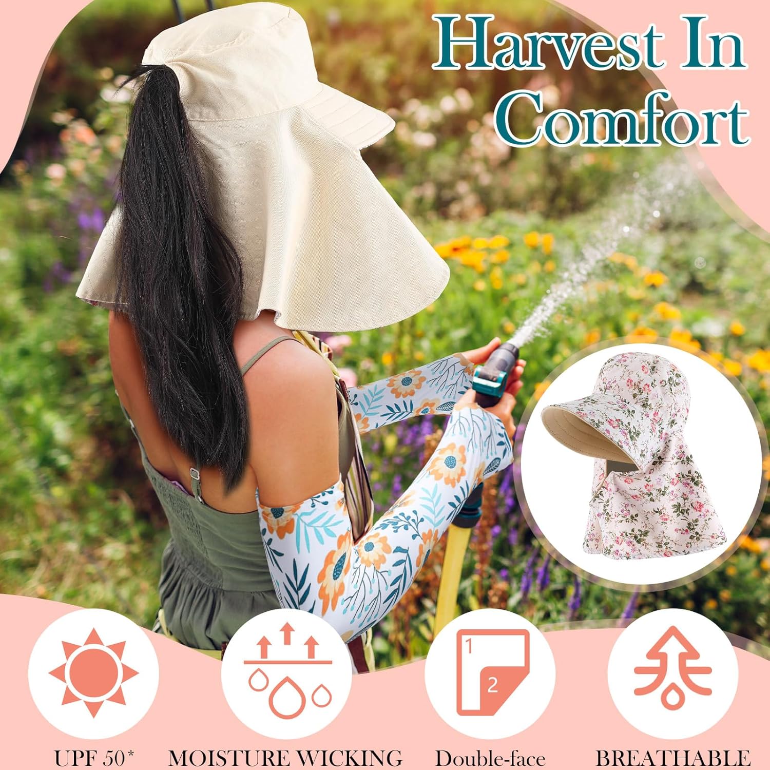 2 Pcs Floral Garden Hat for Wo - Visor Sun Hat 评论和价格
