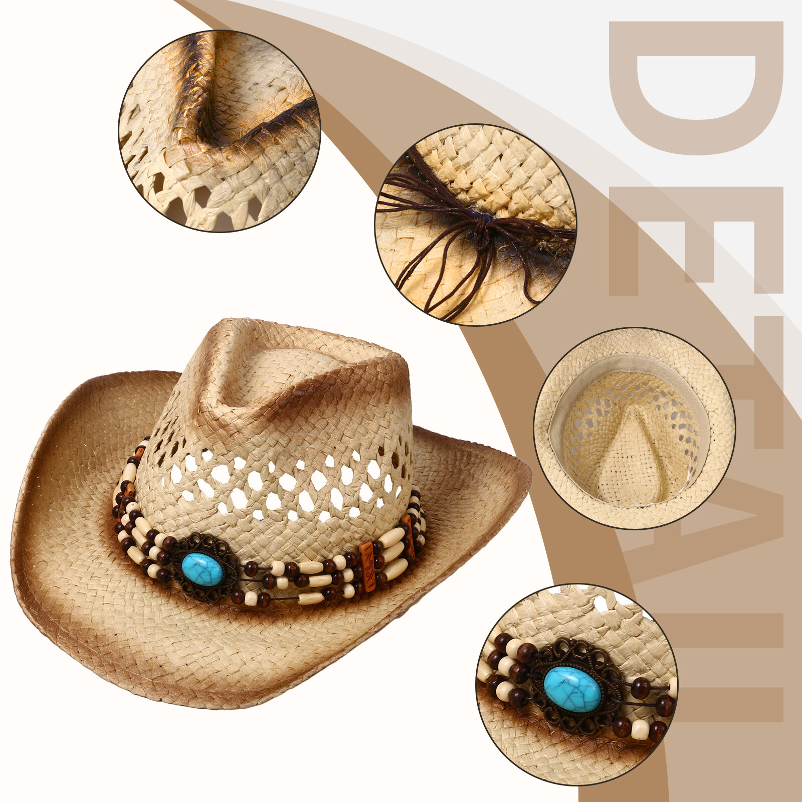 Men's Womens Bohemian Straw Su - Cowboy Hat Straw 评论和价格