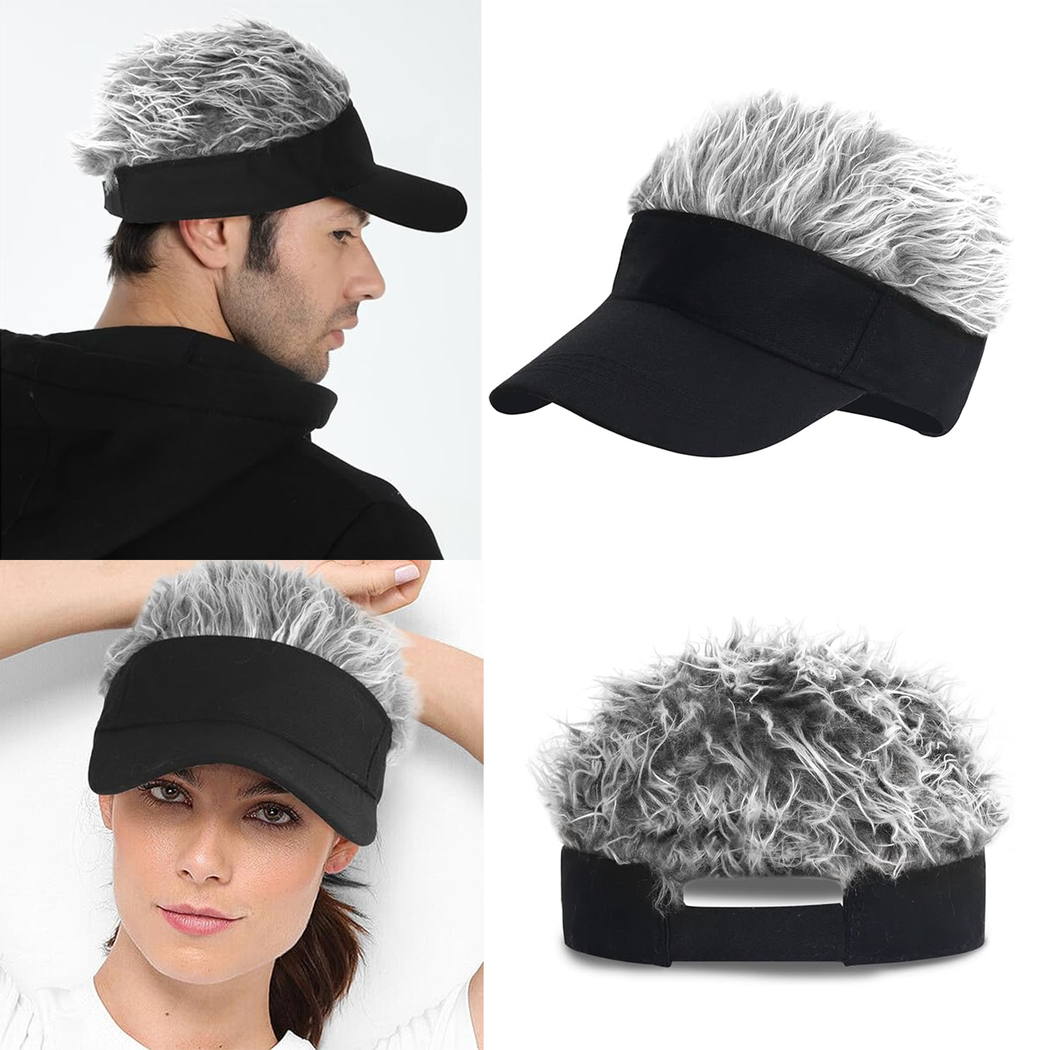 Men's Visor with Hair Fake Hai - Visor Sun Hat 评论和价格