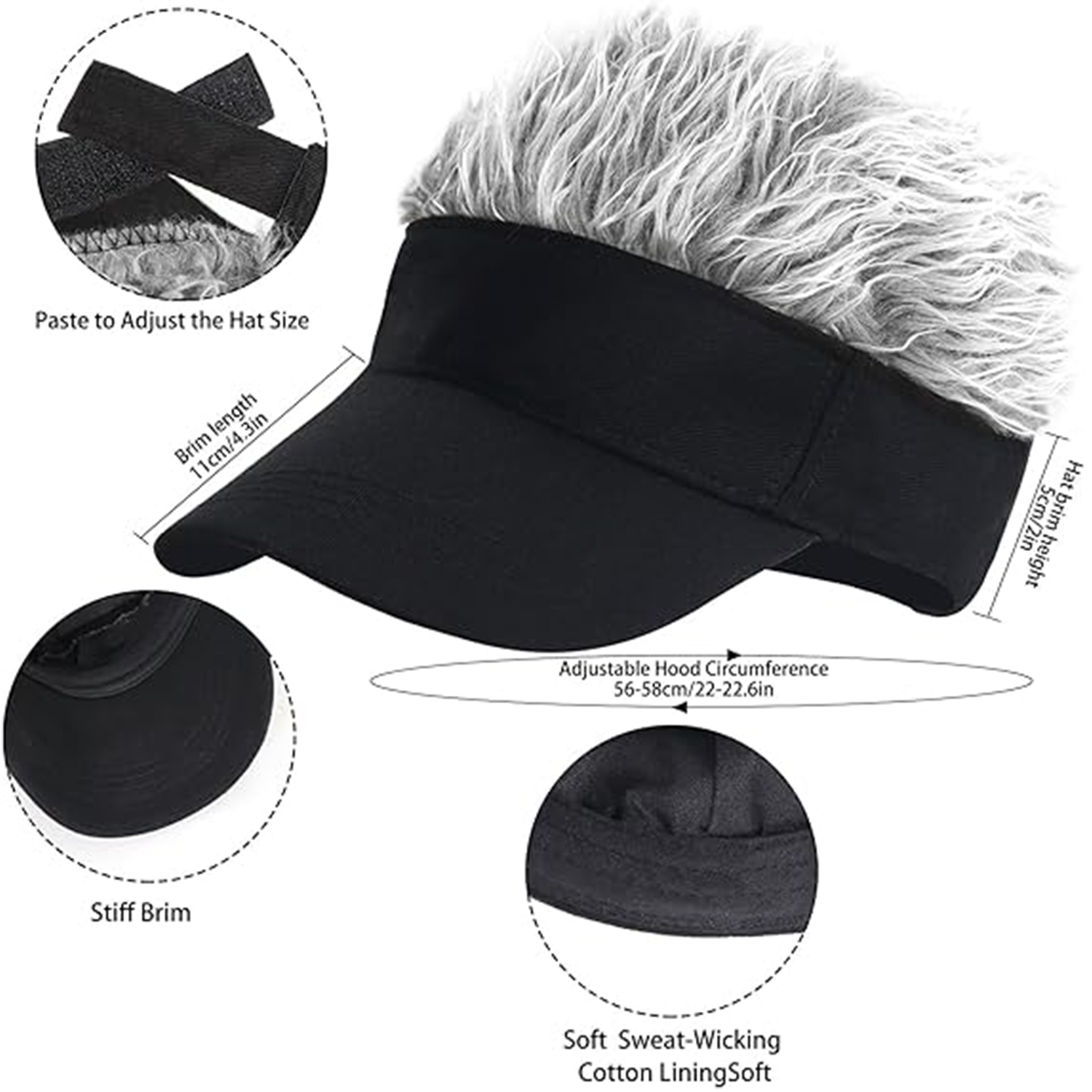Men's Visor with Hair Fake Hai - Visor Sun Hat 评论和价格