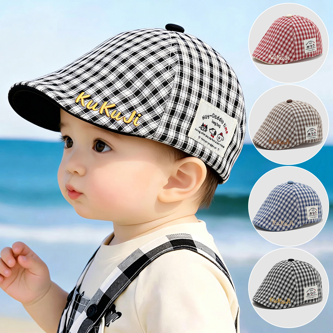 Fashion Children Checkered Ber - Visor Sun Hat 评论和价格