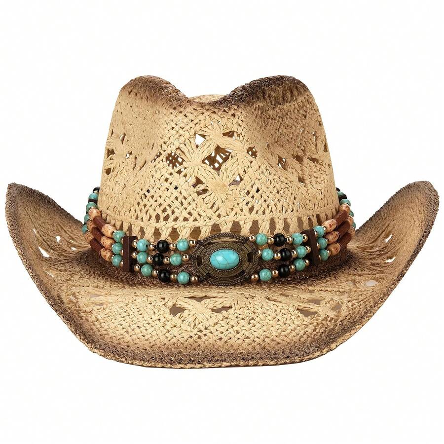 Unisex Straw Cowboy Hat With B - Cowboy Hat Straw 评论和价格