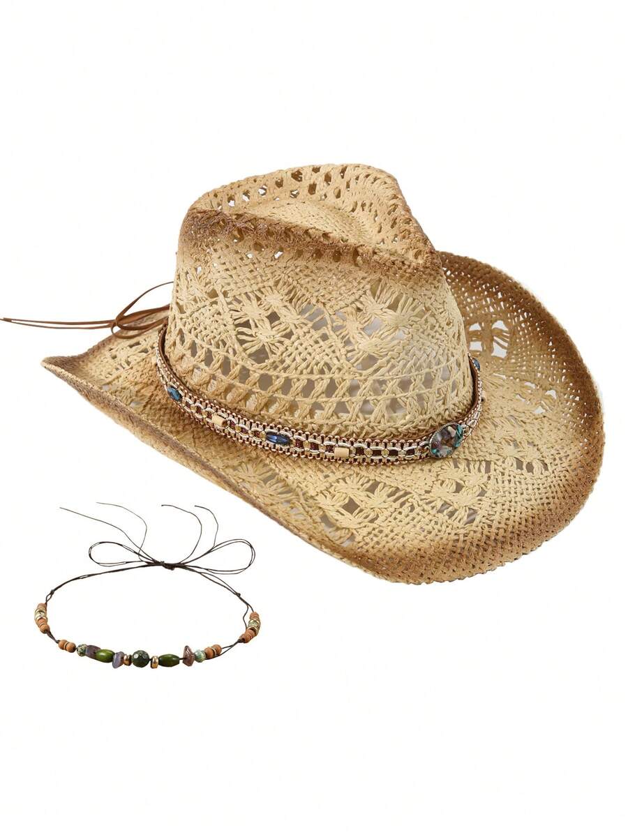 Unisex Straw Cowboy Hat With B - Cowboy Hat Straw 评论和价格