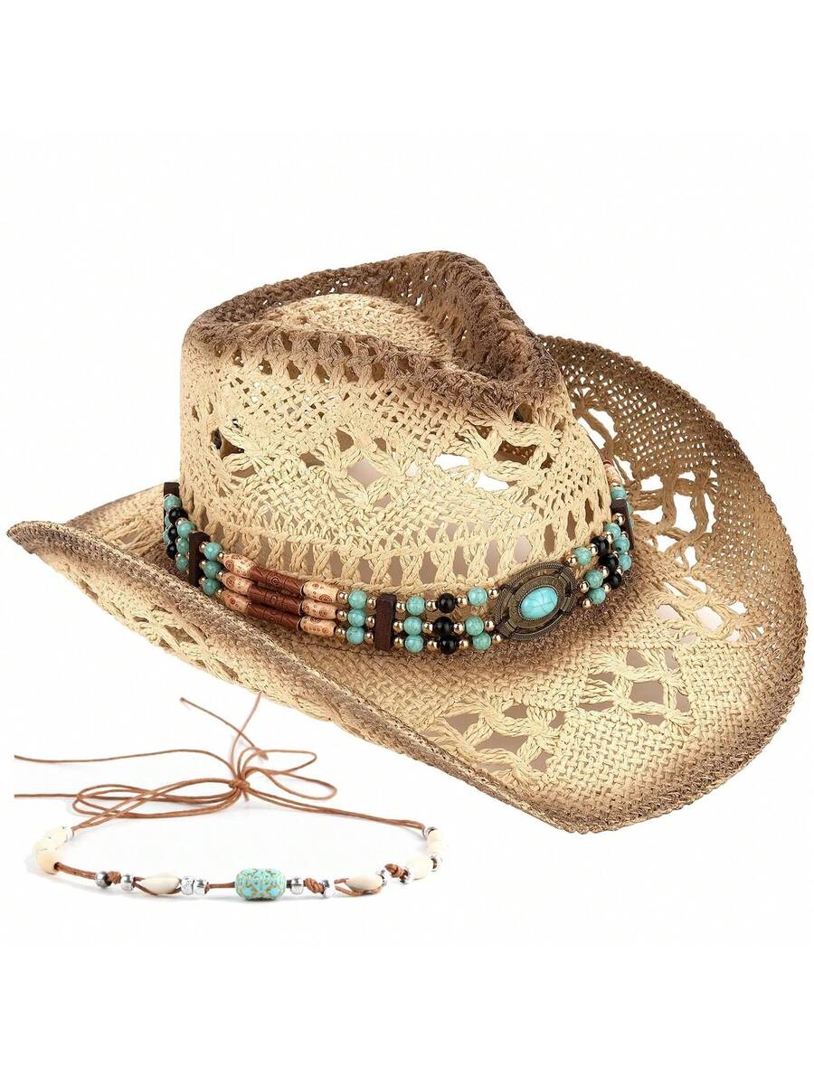 Unisex Straw Cowboy Hat With B - Cowboy Hat Straw 评论和价格