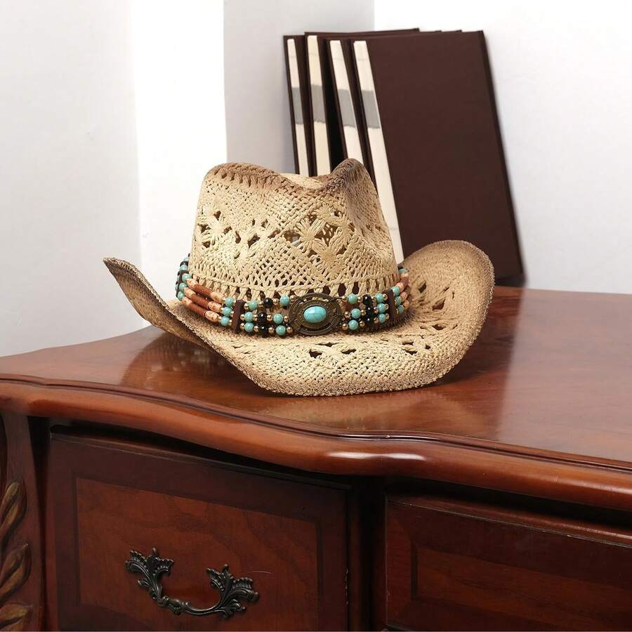 Unisex Straw Cowboy Hat With B - Cowboy Hat Straw 评论和价格