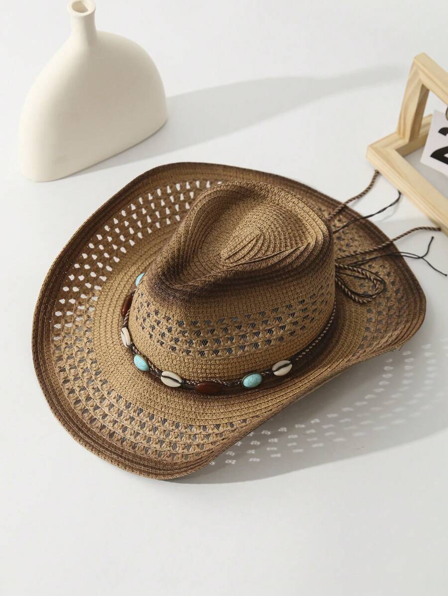Unisex Straw Cowboy Hat With B - Cowboy Hat Straw 评论和价格