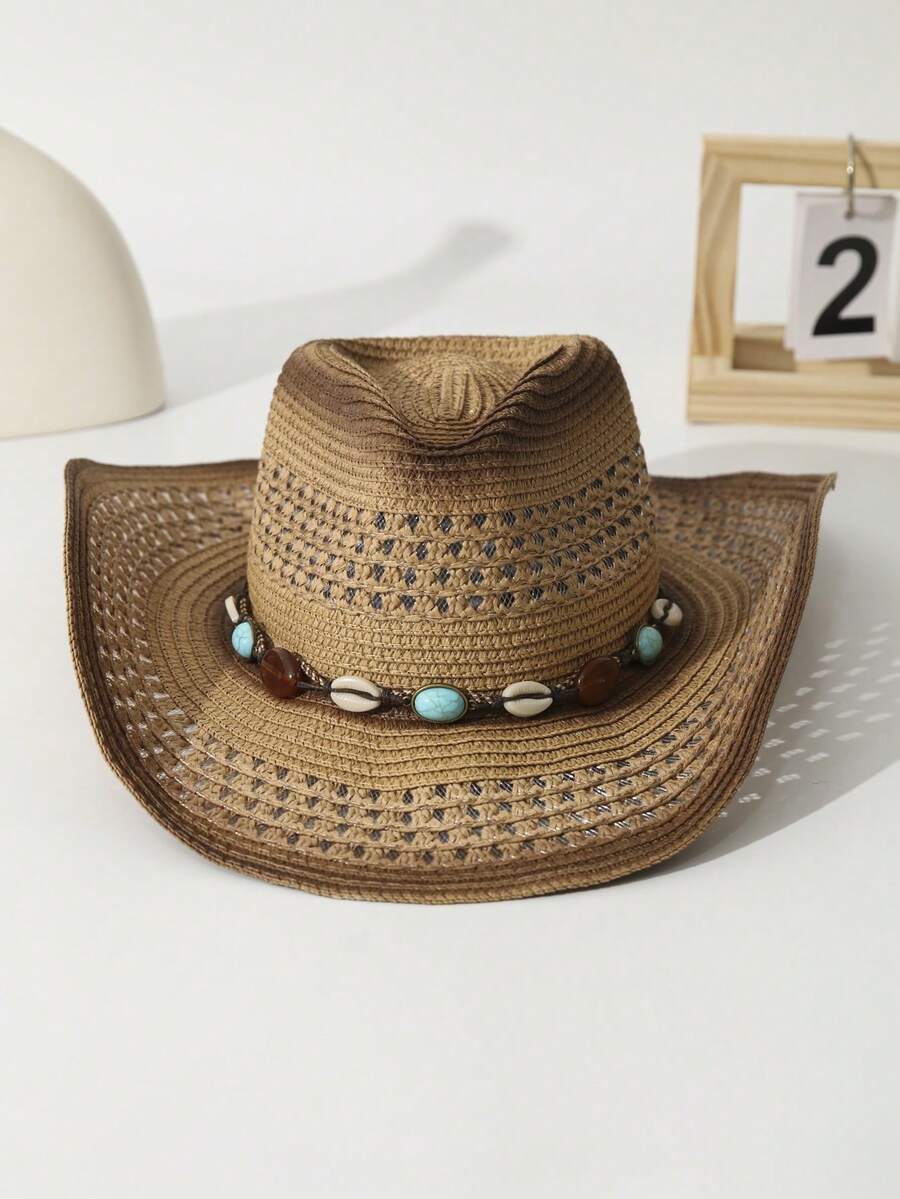 Unisex Straw Cowboy Hat With B - Cowboy Hat Straw 评论和价格