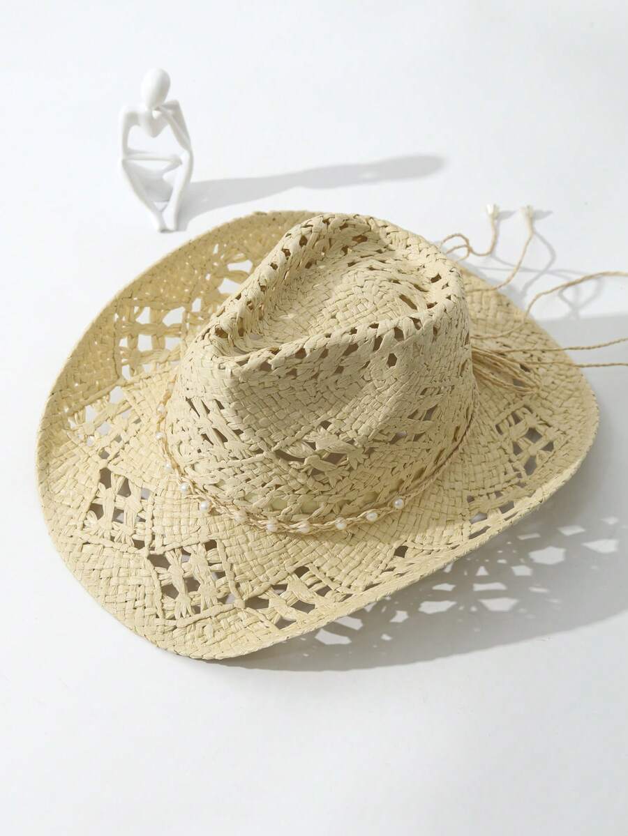 Unisex Straw Cowboy Hat With P - Cowboy Hat Straw 评论和价格
