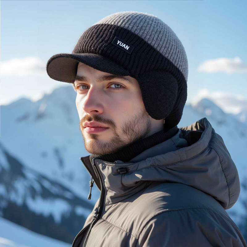 Dual-Tone Knit Baseball Cap- O - Trapper Hat Ear Flap 评论和价格