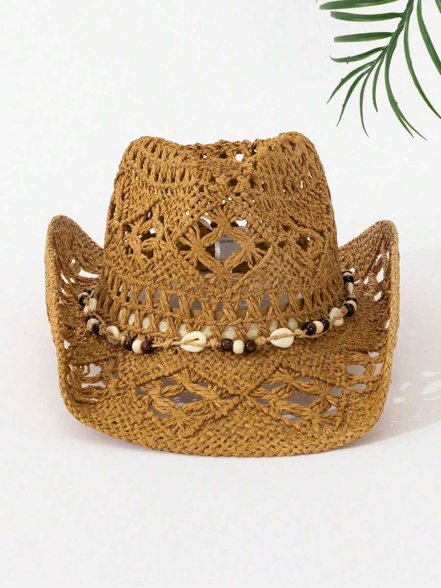 Bohemian Shell Hollow Out Stra - Cowboy Hat Straw 评论和价格